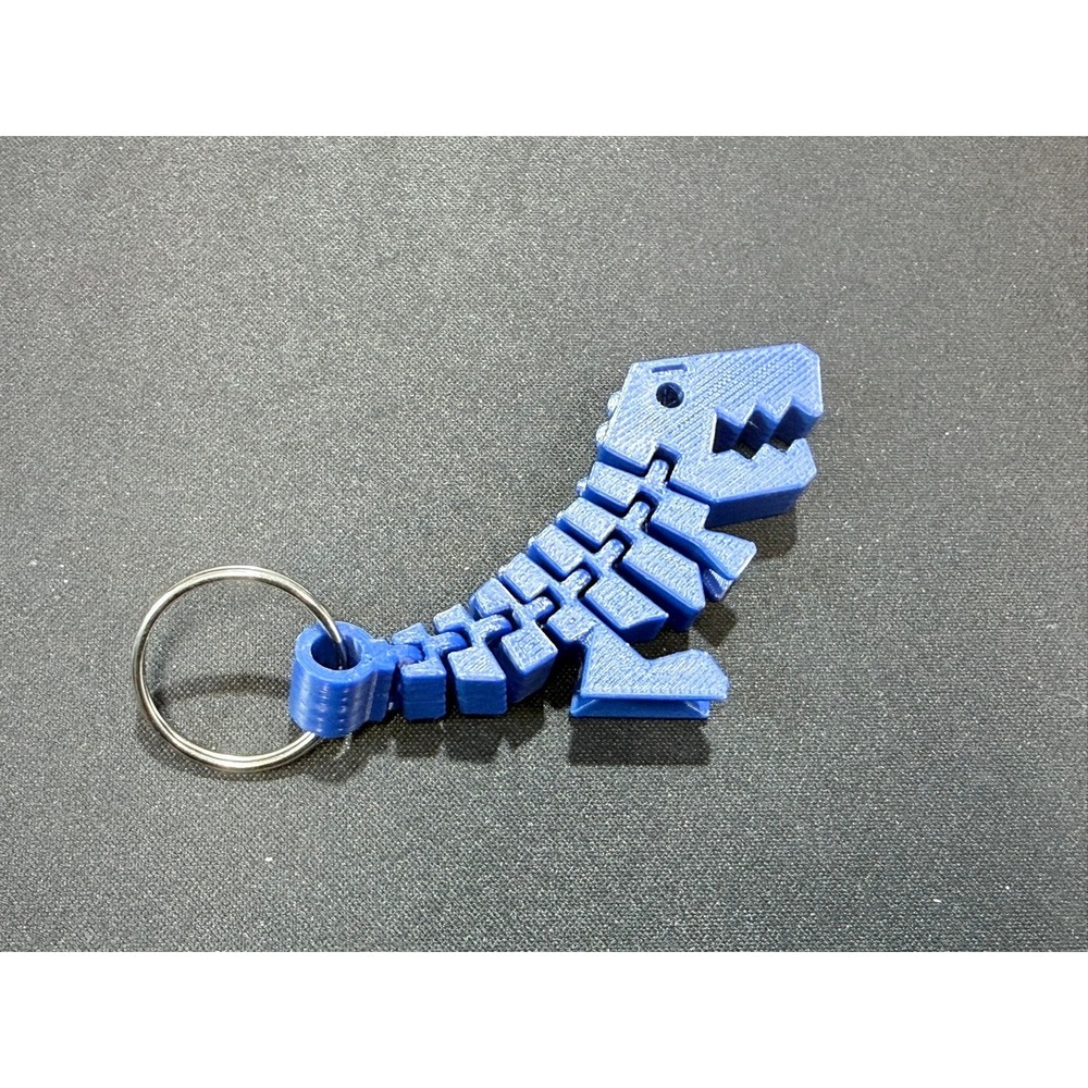 3D Printed Articulated T-Rex Keychain Blue Flexible Dinosaur Toy - Picture 1 of 4